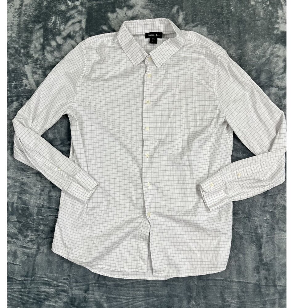 Porter + Ash Mens Long Sleeve White & Gray Checkered Button-Up Shirt Size L